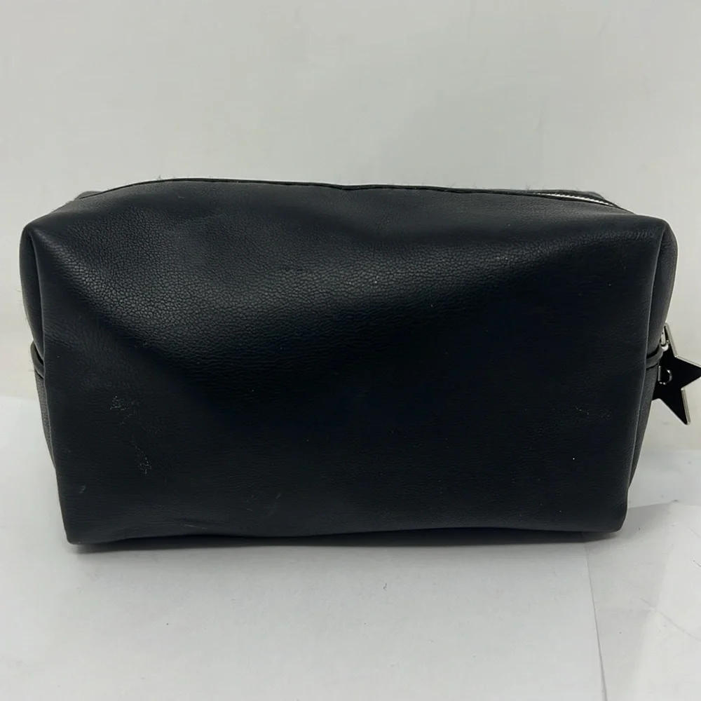 Dior Christian Dior Vegan Black Leather Zip Cosmetic Clutch Pouch